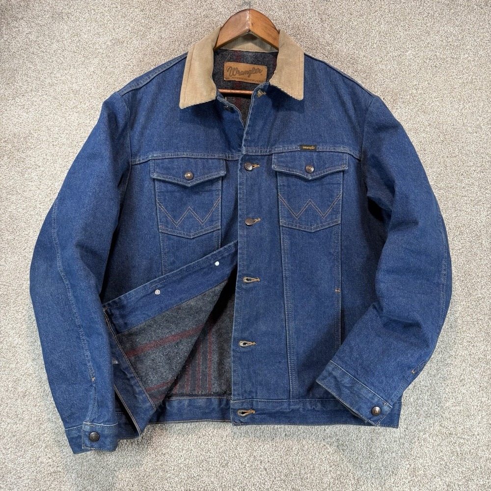 Vtg 70s 80s Wrangler Jacket Men's L Blanket Lined Denim Trucker Farm Chore USA